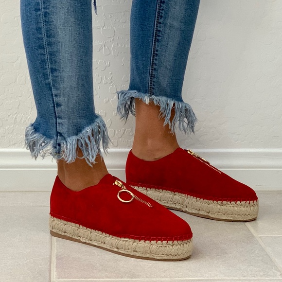 Red Suede Jute Wrap Platform Espadrille Sneaker - Picture 6 of 8